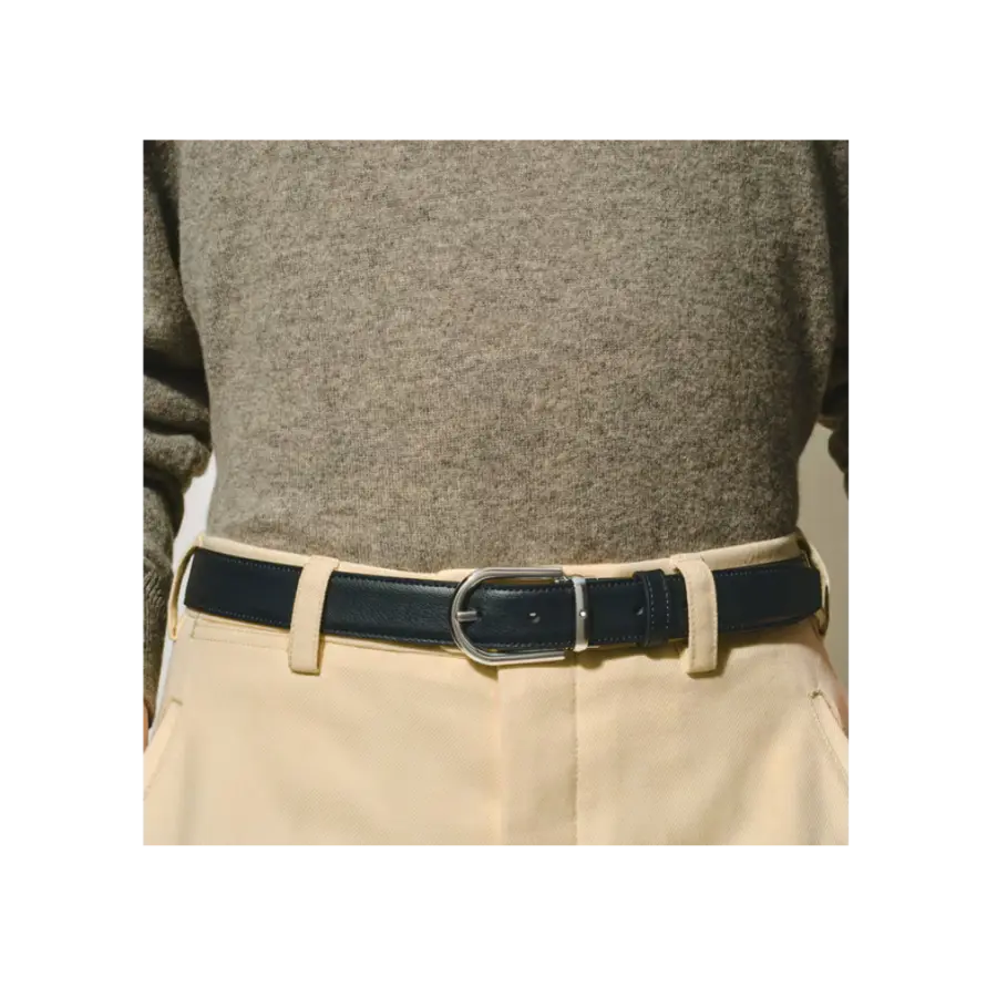 Horseshoe buckle black/blue 30 mm reversible leather belt - Image 5