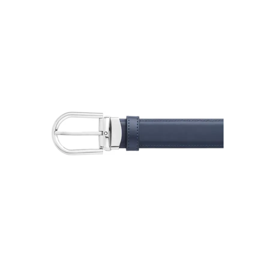 Horseshoe buckle black/blue 30 mm reversible leather belt - Image 3