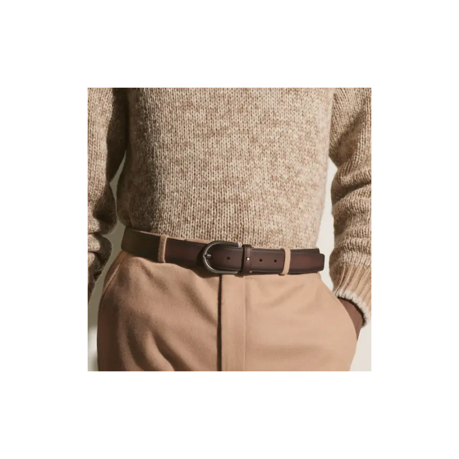 Horseshoe buckle brown 35 mm leather belt - Image 4