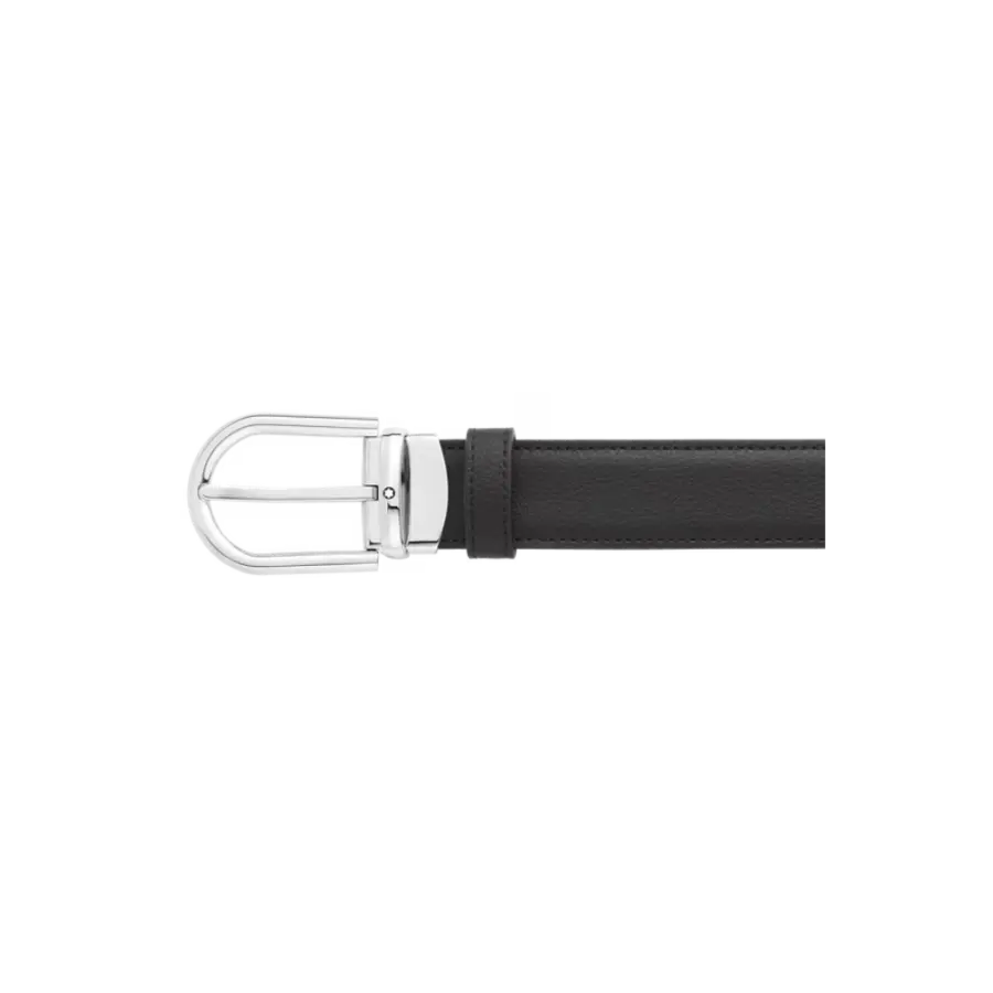 Horseshoe buckle black/blue 30 mm reversible leather belt - Image 2